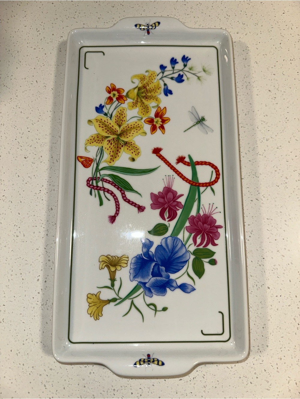 Chase Flores Decorative Floral Porcelain Tray -Multi-Color by Lynn Chase Designs